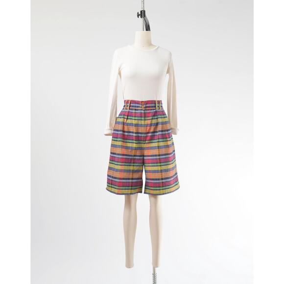 Vintage 90s Colorful Plaid Cotton Bermuda Shorts size M L - Picture 2 of 8